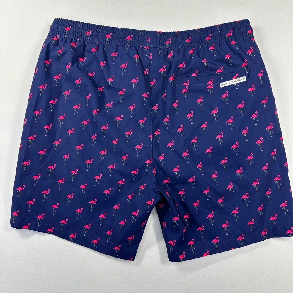 New Public Art Swim Trunks Sz Medium Navy Blue Pink Flamingo Liner Board Shorts‎